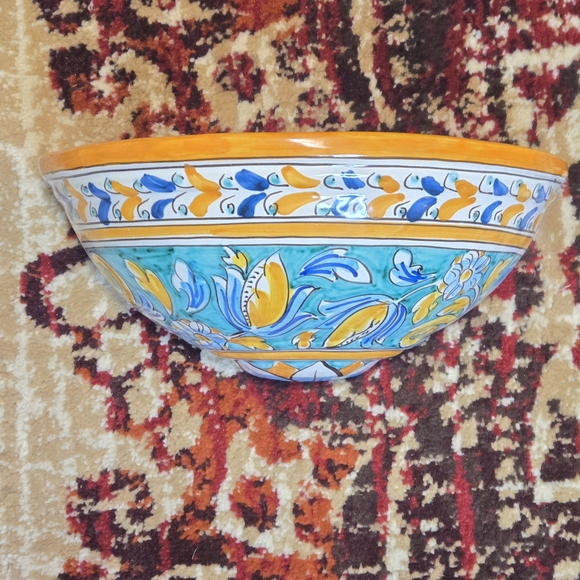 -SOLD- Vintage Italian Caltagirone Majolica Hanging Planter Wall Bowl Pottery - Picture 10 of 12